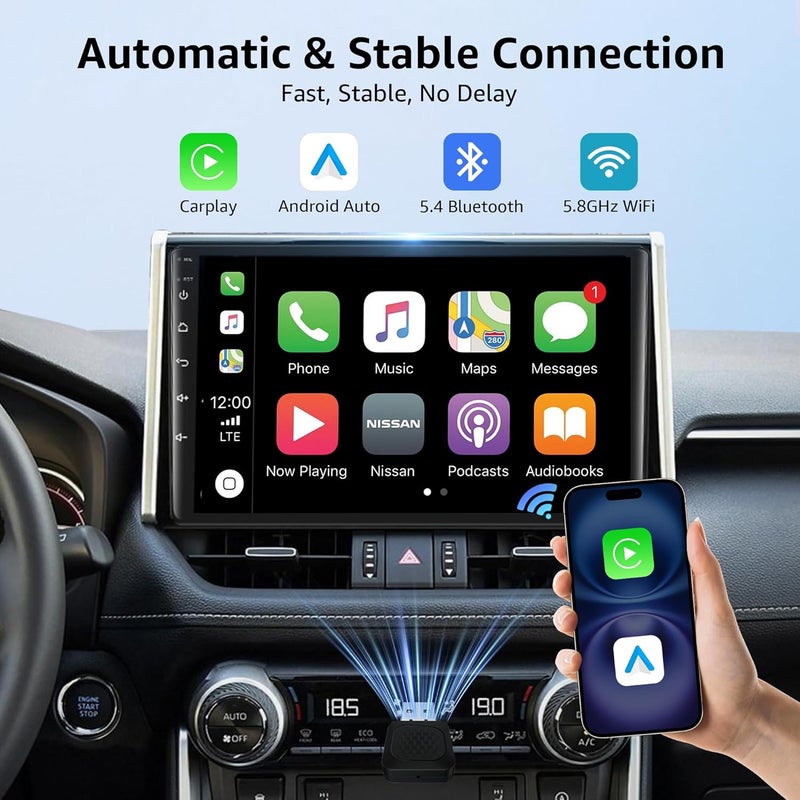 Ayake 2-in-1 Wireless CarPlay & Android Auto Adapter, Smallest Mini Edition, Converts Wired to Wireless, Plug & Play Adapter for Apple iPhone iOS 10+ & Android 11+ - Image 5